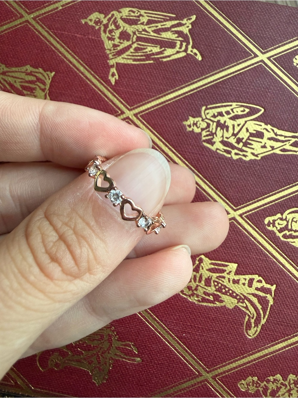 LC Lauren Conrad Rose Gold-toned Heart & Crystal Link Ring